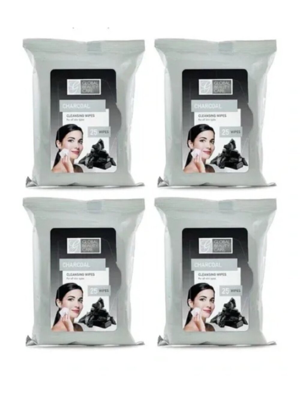 Charcoal Facial Cleansing Wipes Makeup Remover All Skin Types 4 Pack 100ct